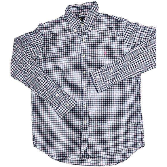 Ralph Lauren Long Sleeve Button Down Shirt Mens Large Multicolor Plaid Pink Pony - Picture 1 of 5